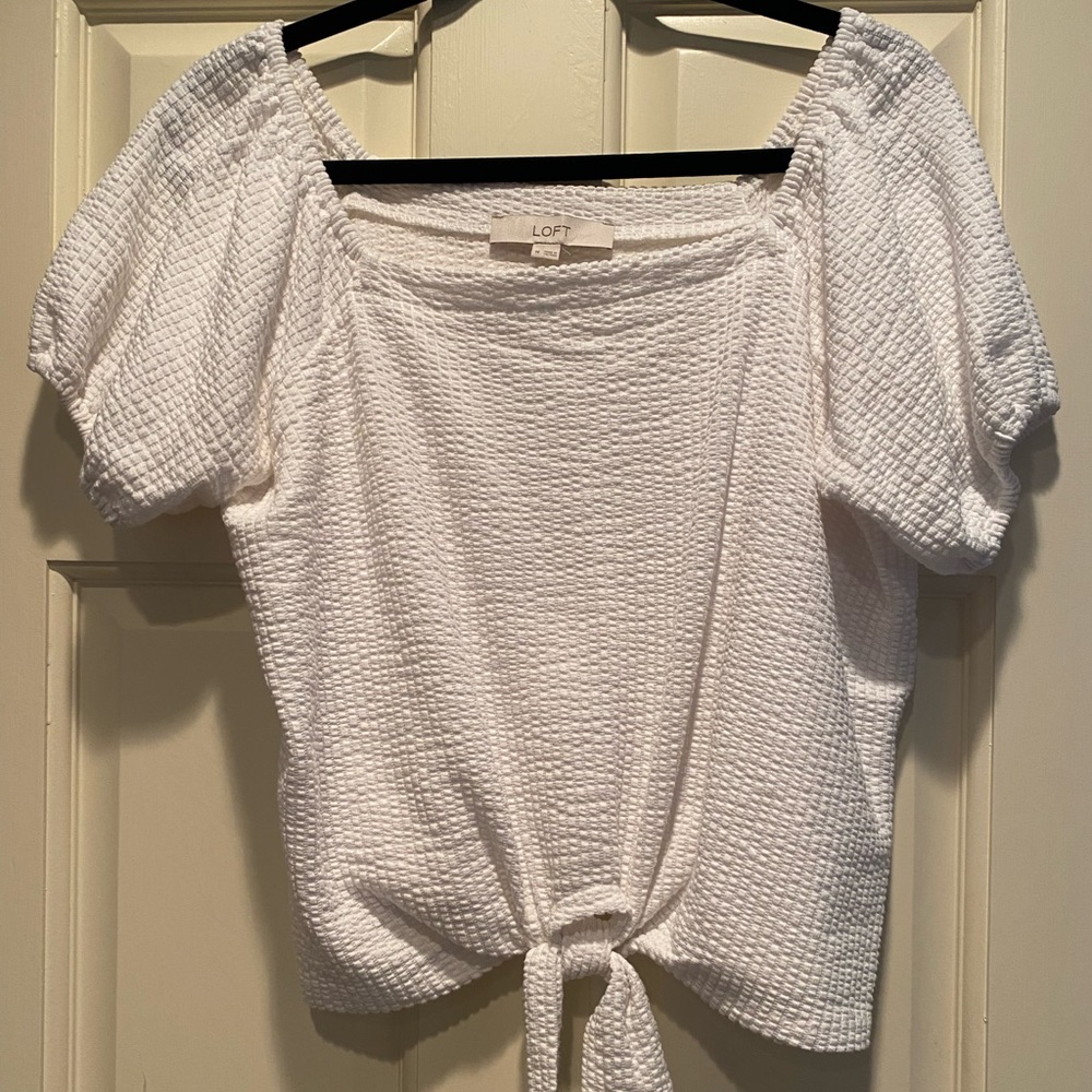 Loft off the shoulder white top with tie detail. Size medium